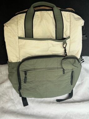 Backpack Diaper Bag, Olive Green and Cream